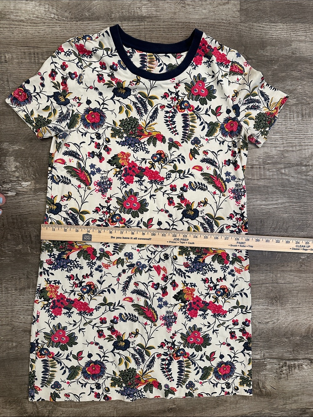 Tory Burch Cream Floral Mini Dress with Pink & Navy Trim - Picture 4 of 7